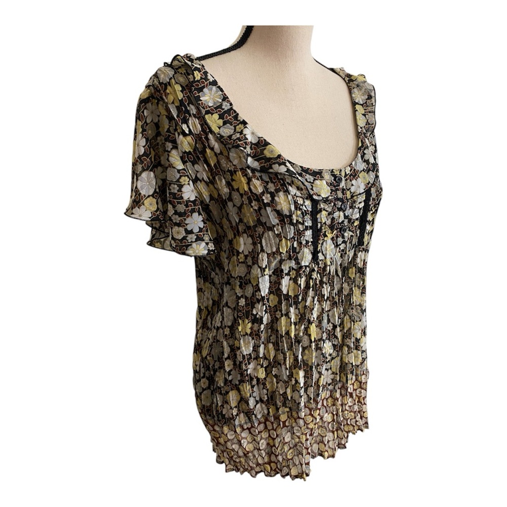 Notations Black and Yellow Floral Blouse